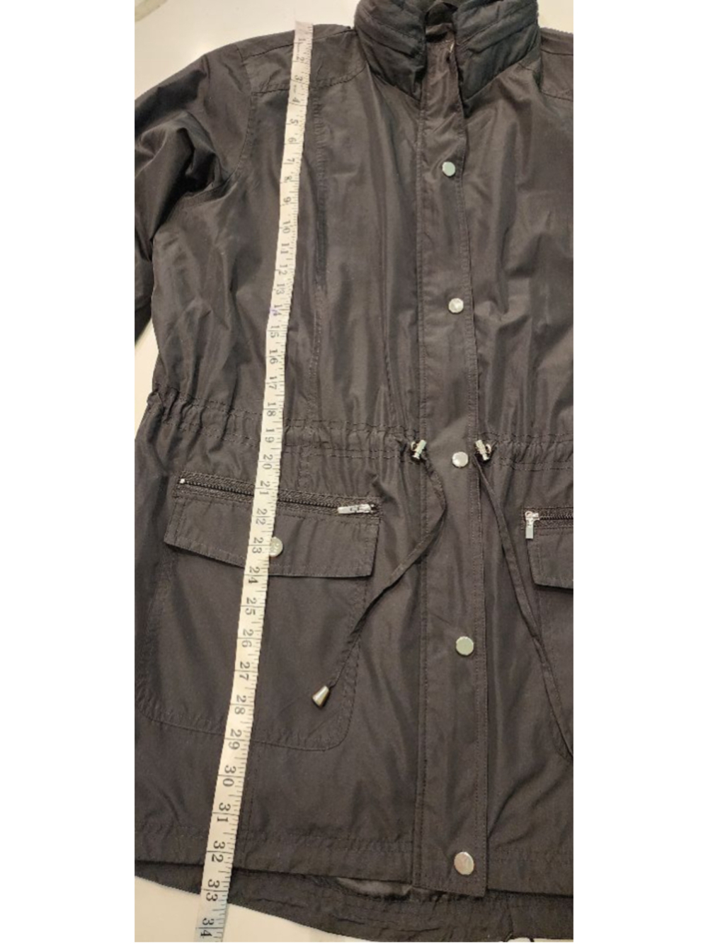 Style & Co Sport Black Hooded Rain Jacket Windbreaker Women's XL Snap Utility - Picture 8 of 10